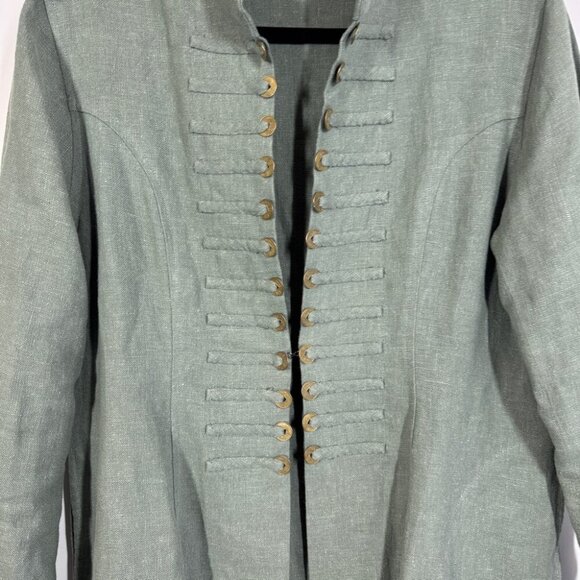 Soft Surroundings Green Ramie Long Tunic Coat Boho Chic Military Jacket Size M - Picture 6 of 16